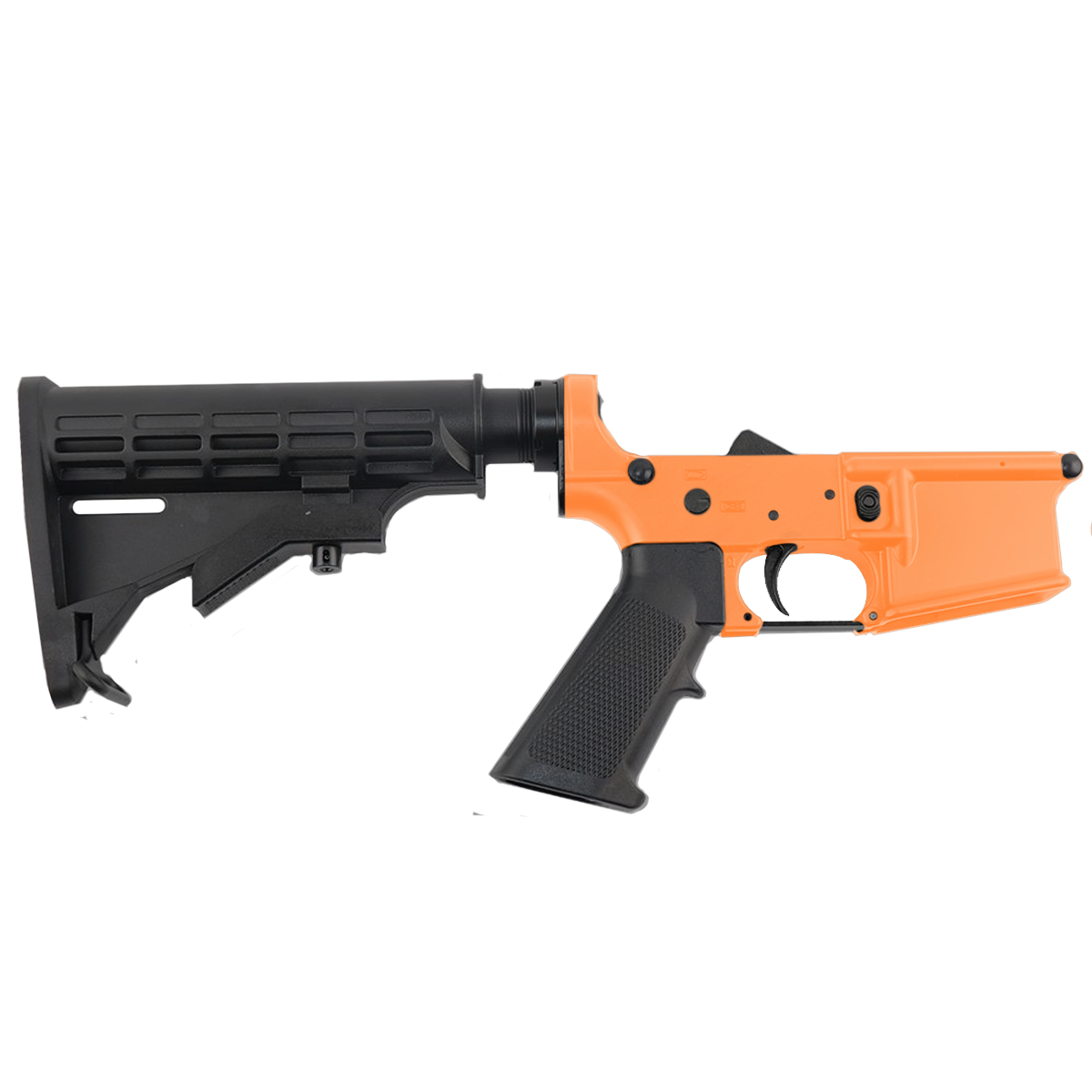 AR-15 Completed Lower Receiver with Adjustable M4 Stock Assembly & Lower Parts Installed - Tequila Sunrise Orange