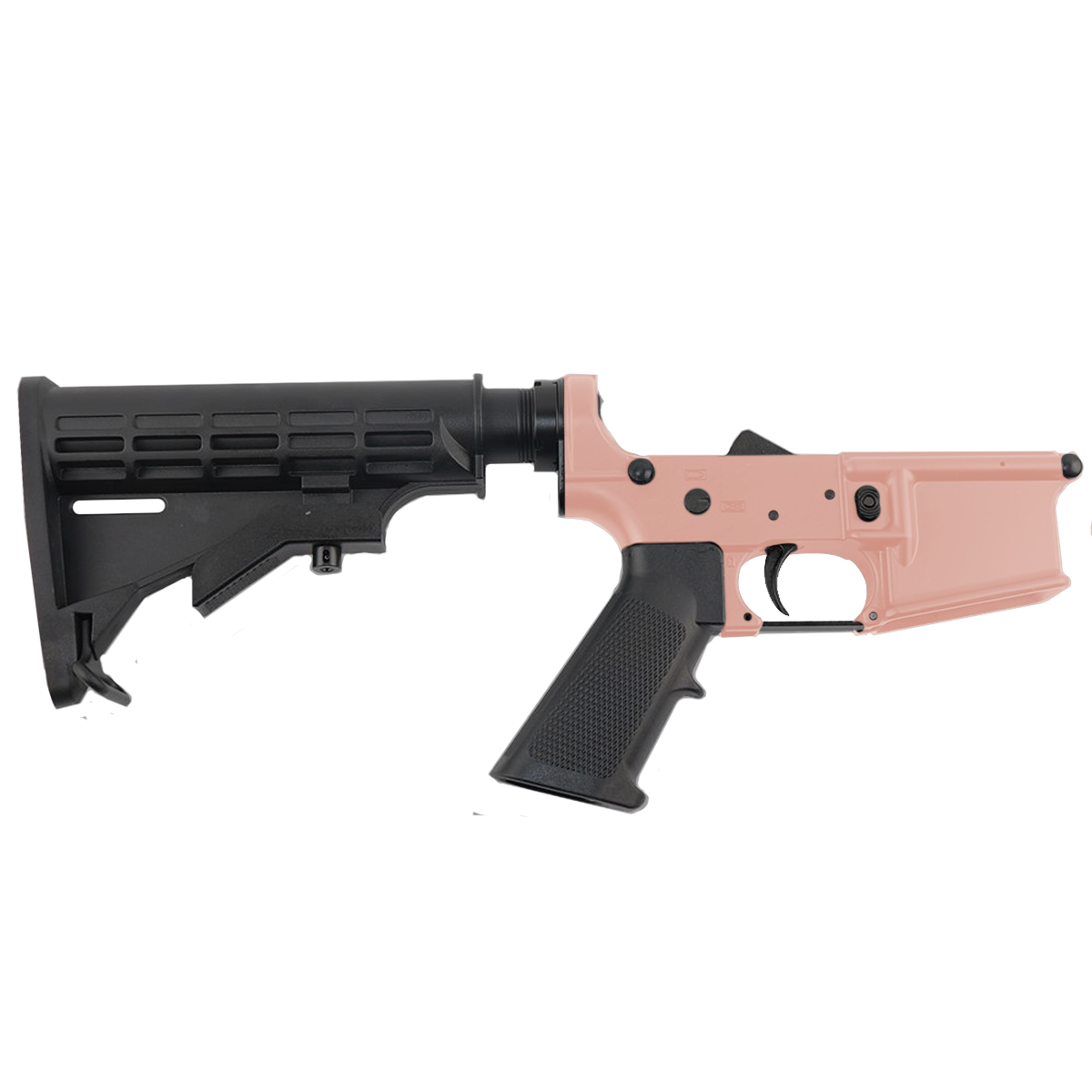 AR-15 Completed Lower Receiver with Adjustable M4 Stock Assembly & Lower Parts Installed - Rose Gold