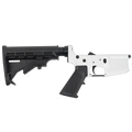 AR-15 Completed Lower Receiver with Adjustable M4 Stock Assembly & Lower Parts Installed - Storm Trooper White