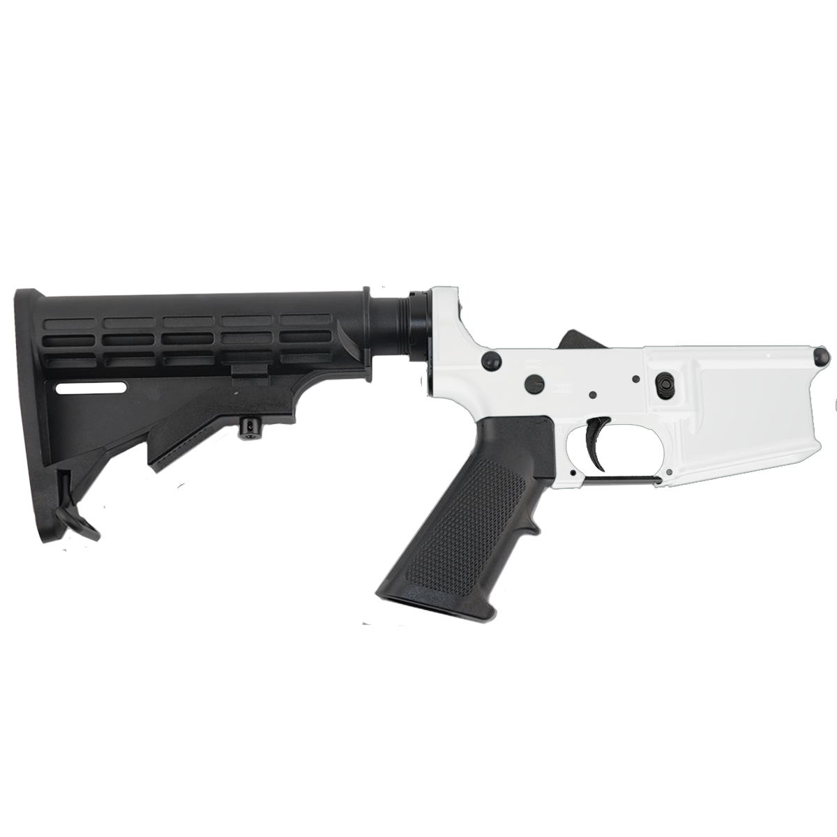 AR-15 Completed Lower Receiver with Adjustable M4 Stock Assembly & Lower Parts Installed - Storm Trooper White