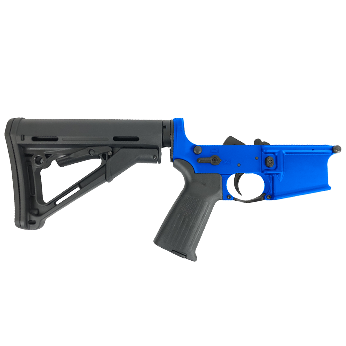 AR-15 Completed Lower Receiver with Collapsible Mil Spec Stock - Flame Blue
