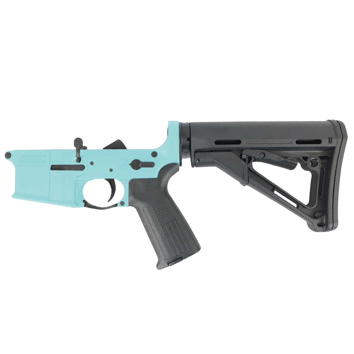 AR-15 Completed Lower Receiver with Collapsible Mil Spec Stock - Robins Egg Blue