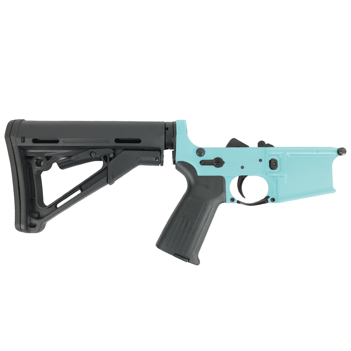 AR-15 Completed Lower Receiver with Collapsible Mil Spec Stock - Robins Egg Blue