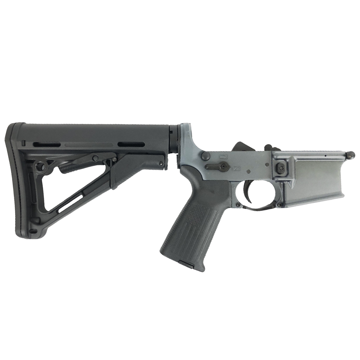 AR-15 Completed Lower Receiver with Collapsible Mil Spec Stock - Tungsten Gray