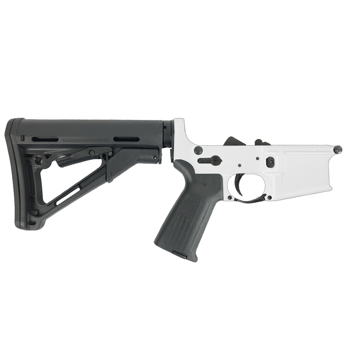 AR-15 Completed Lower Receiver with Collapsible Mil Spec Stock - Storm Trooper White