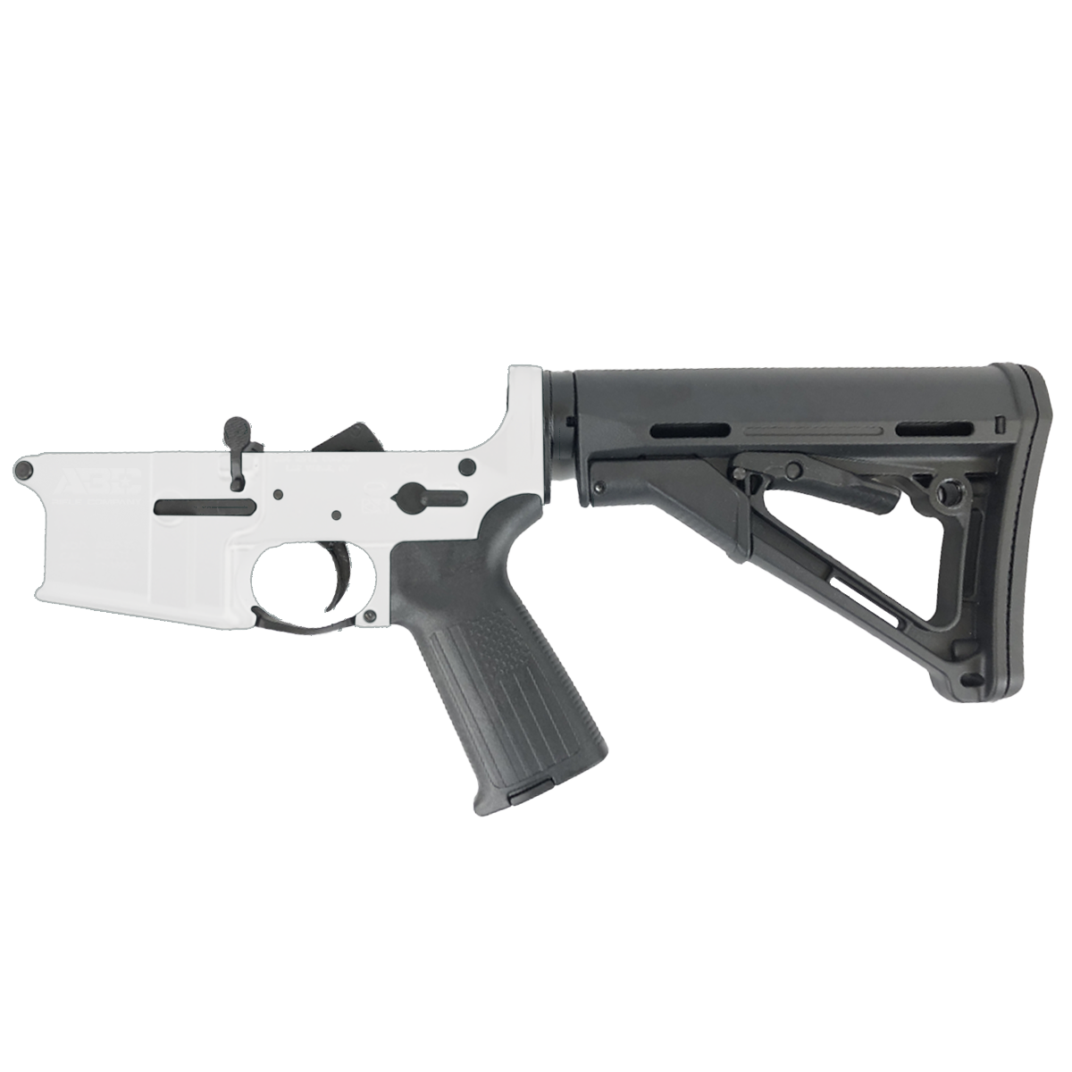 AR-15 Completed Lower Receiver with Collapsible Mil Spec Stock - Storm Trooper White