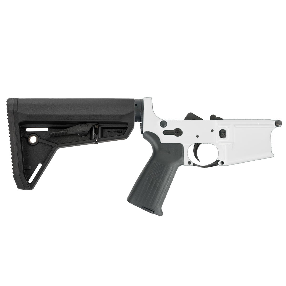 AR-15 Completed Lower Receiver with Adjustable Slim Line Stock - Storm Trooper White