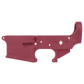 AR-15 Lower Receiver Stripped With ABC Logo / USA Flag Engraved - Cranberry Frost