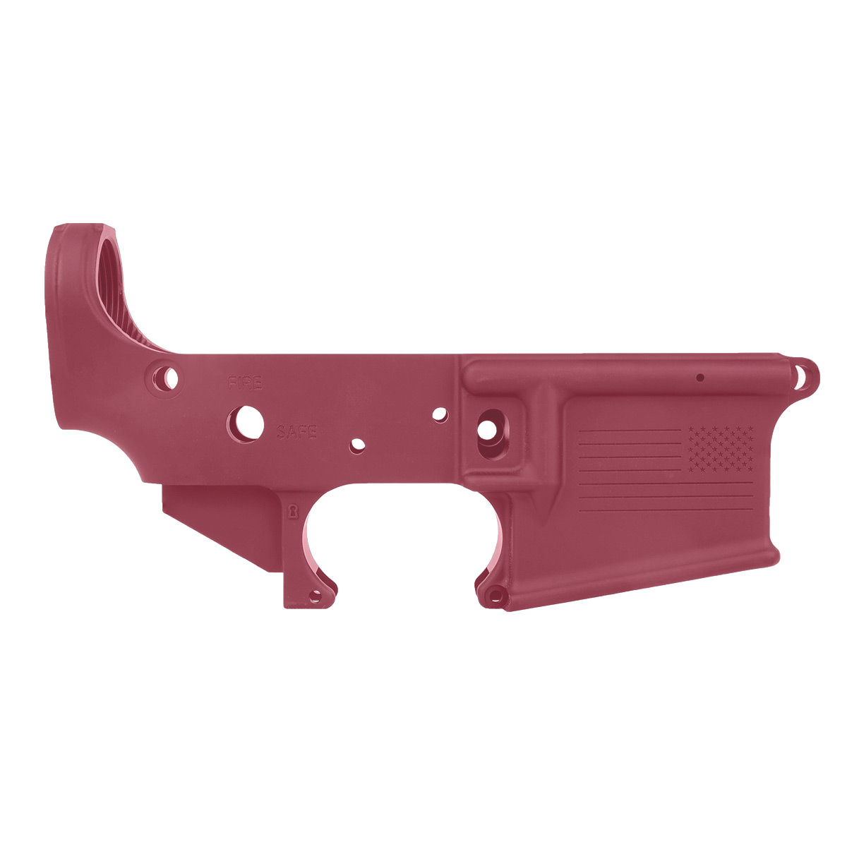 AR-15 Lower Receiver Stripped With ABC Logo / USA Flag Engraved - Cranberry Frost