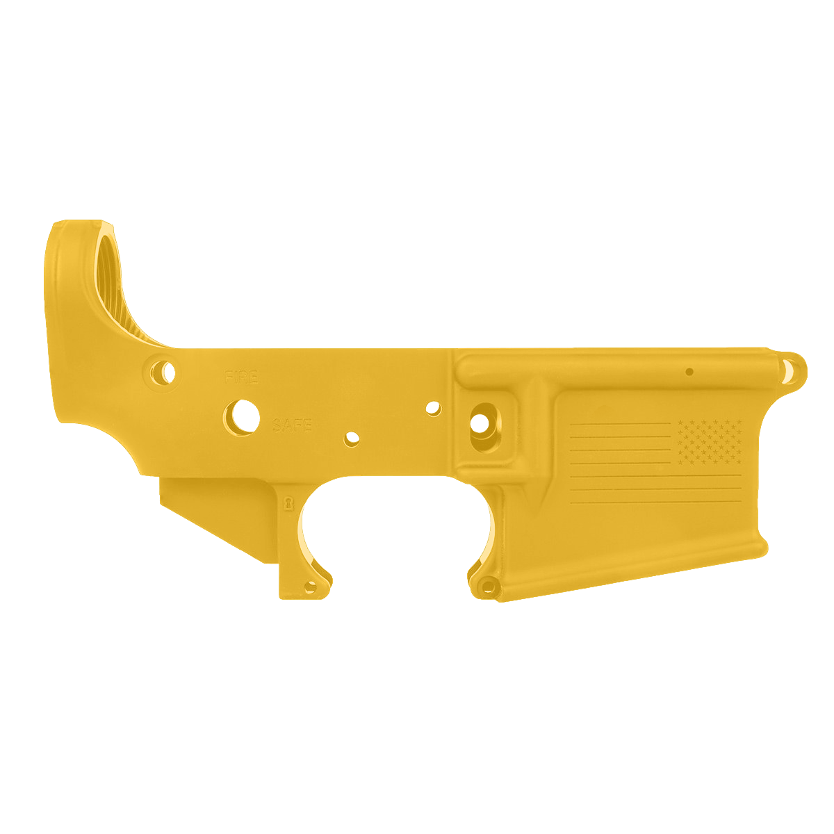 AR-15 Lower Receiver Stripped With ABC Logo / USA Flag Engraved - Gold
