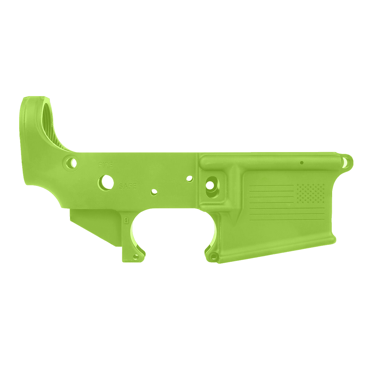 AR-15 Lower Receiver Stripped With ABC Logo / USA Flag Engraved - Zombie Green