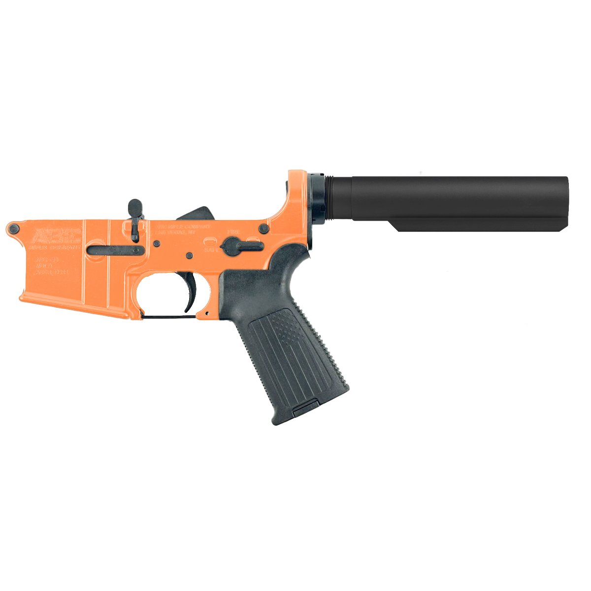 AR-15 Completed Lower Receiver with 6 Position Buffer Tube & Lower Parts Installed - Tequila Sunrise Orange