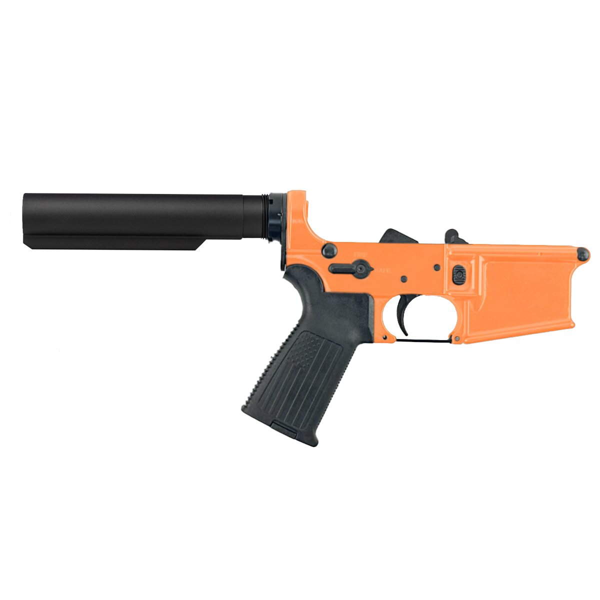 AR-15 Completed Lower Receiver with 6 Position Buffer Tube & Lower Parts Installed - Tequila Sunrise Orange