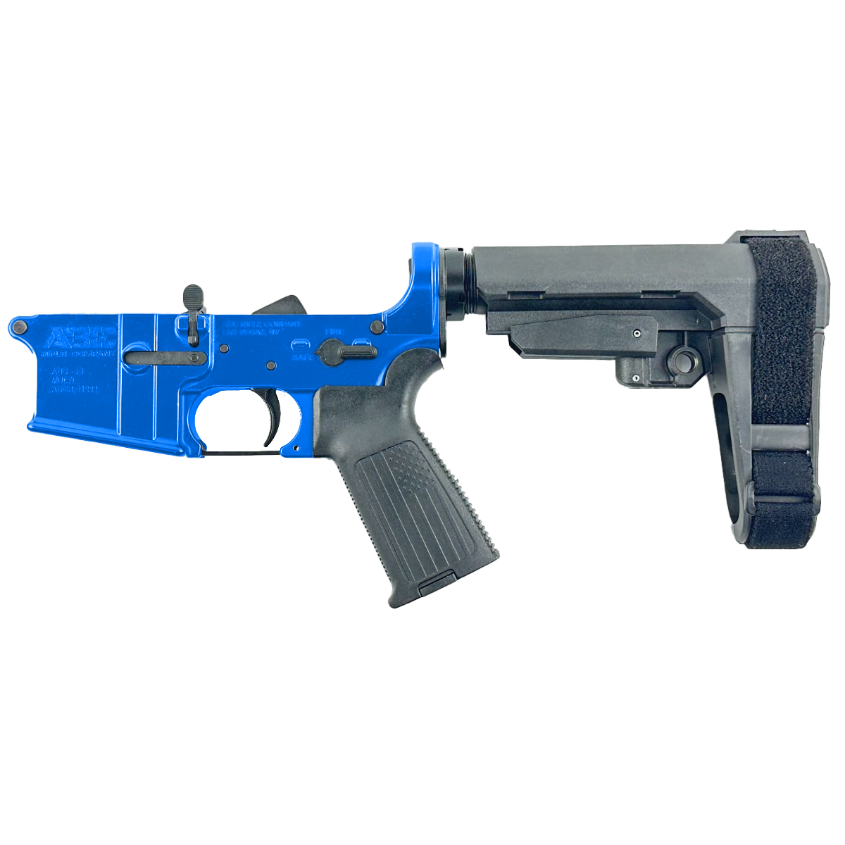 AR-15 Completed Lower Receiver with Adjustable SB Tactical Brace Assembly & Lower Parts Installed - Flame Blue