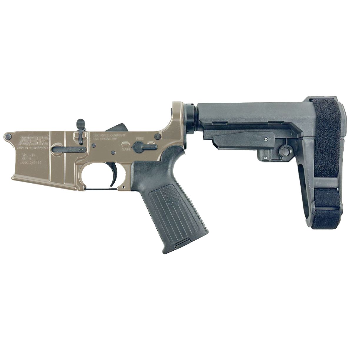 AR-15 Completed Lower Receiver with Adjustable SB Tactical Brace Assembly & Lower Parts Installed - Flat Dark Earth