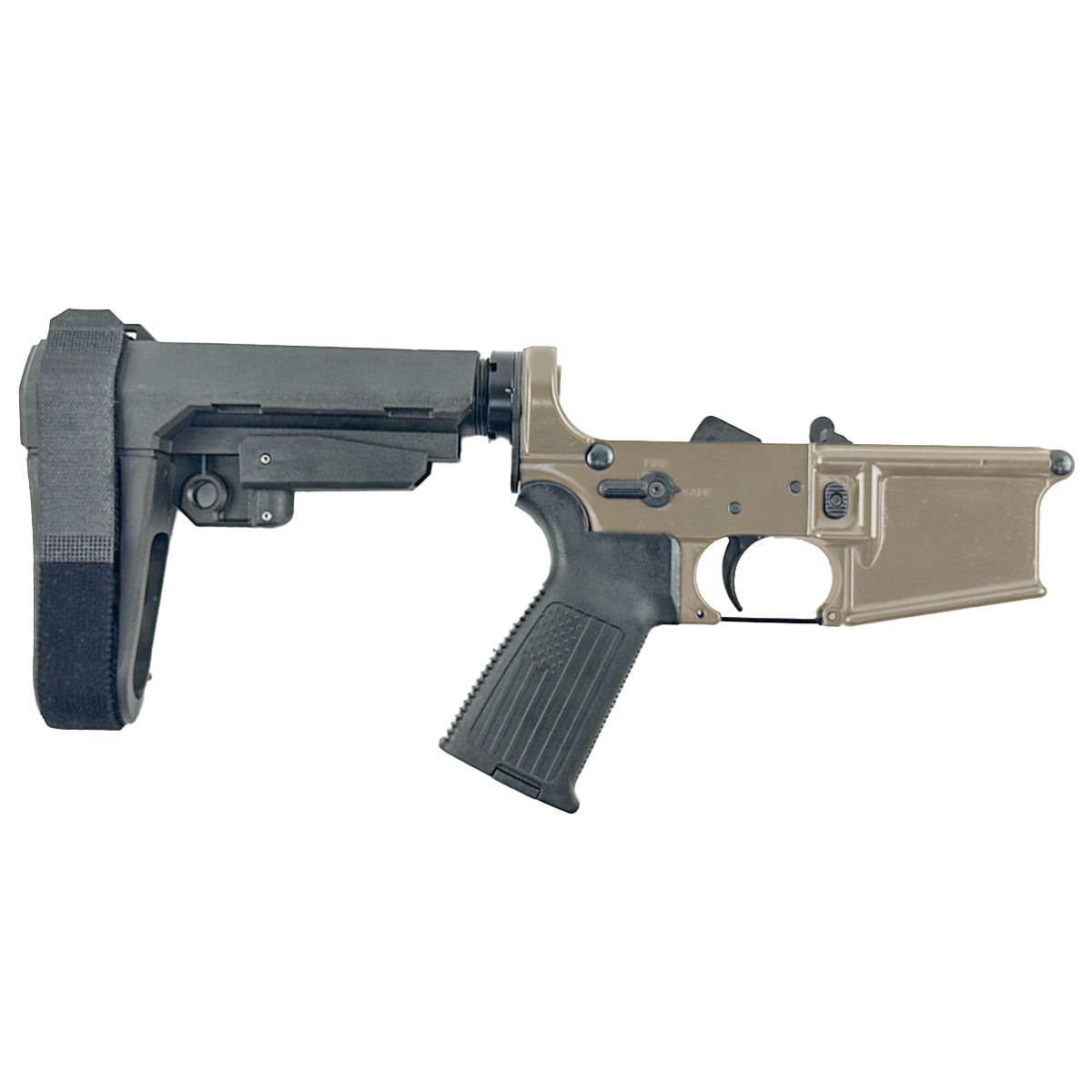 AR-15 Completed Lower Receiver with Adjustable SB Tactical Brace Assembly & Lower Parts Installed - Flat Dark Earth