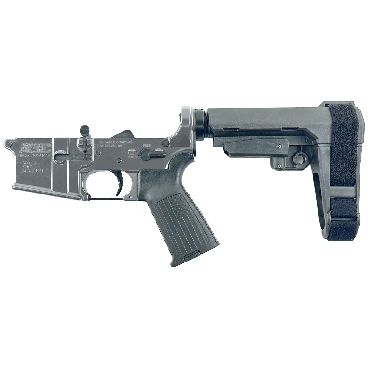 AR-15 Completed Lower Receiver with Adjustable SB Tactical Brace Assembly & Lower Parts Installed - Tungsten Gray