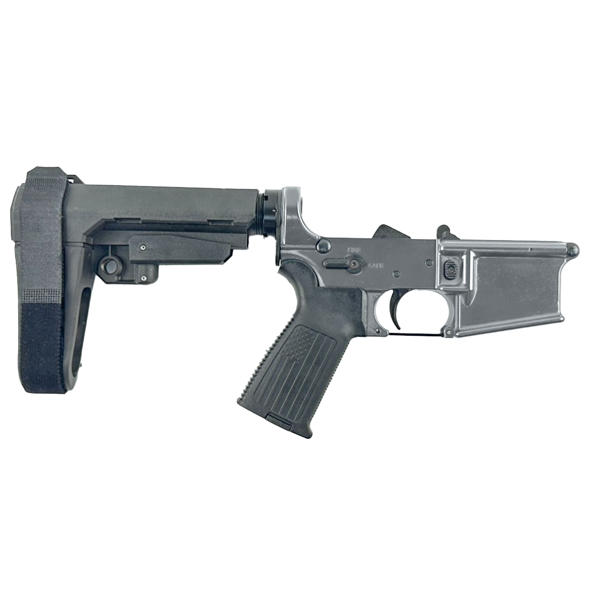 AR-15 Completed Lower Receiver with Adjustable SB Tactical Brace Assembly & Lower Parts Installed - Tungsten Gray