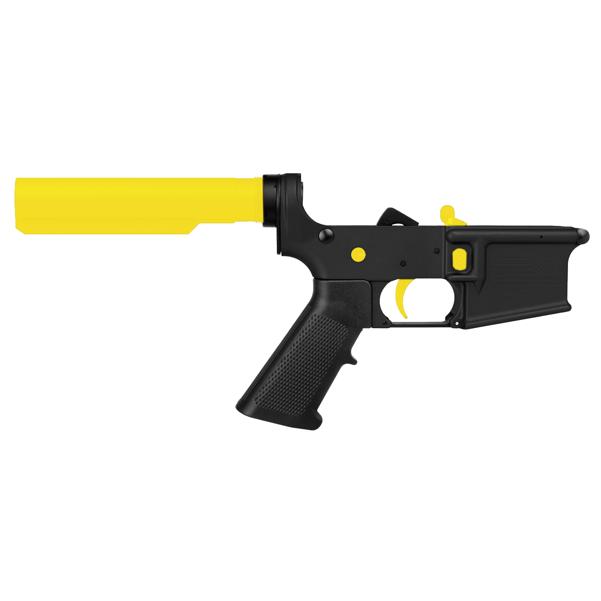 AR-15 Completed Two-Tone Lower Receiver with 6-Position Buffer Tube Assembly & Lower Parts Installed - Black and Lemon Zest