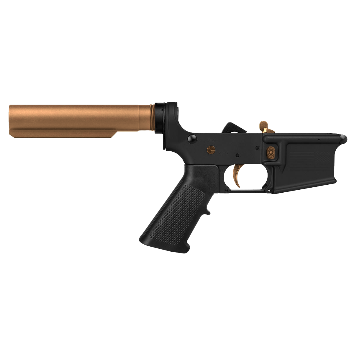 AR-15 Completed Two-Tone Lower Receiver with 6-Position Buffer Tube Assembly & Lower Parts Installed - Black and Burnt Bronze
