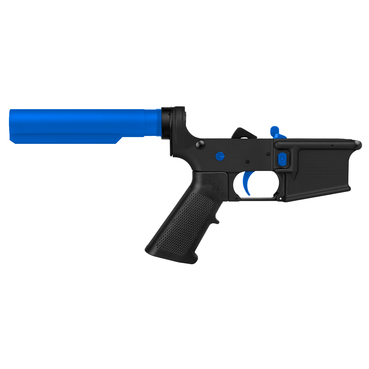 AR-15 Completed Two-Tone Lower Receiver with 6-Position Buffer Tube Assembly & Lower Parts Installed - Black and Flame Blue
