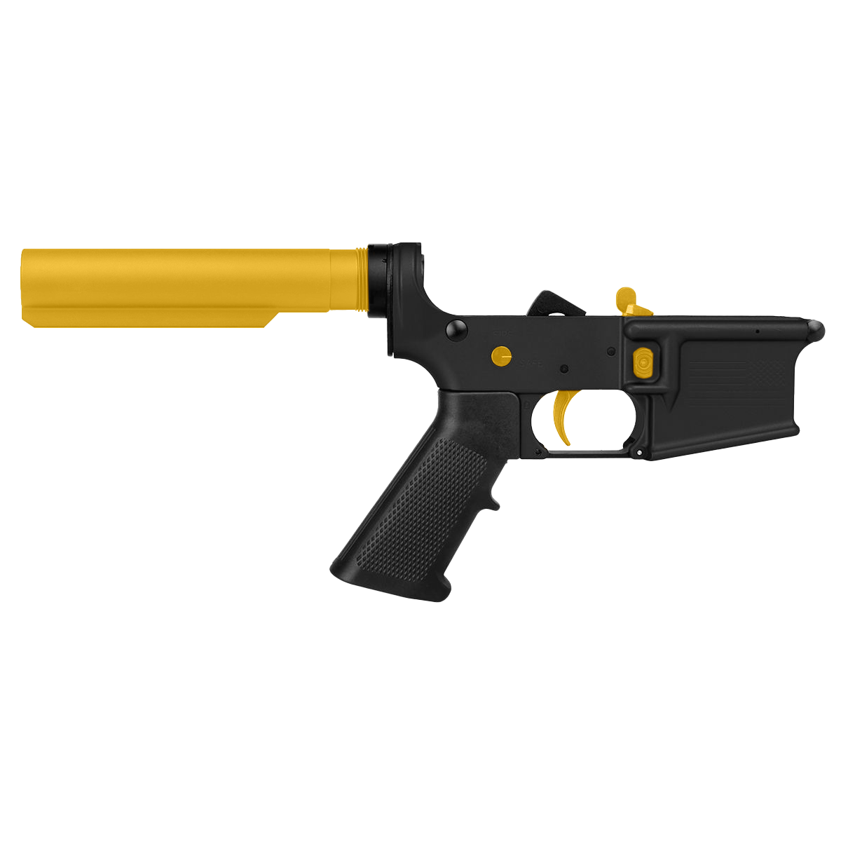 AR-15 Completed Two-Tone Lower Receiver with 6-Position Buffer Tube Assembly & Lower Parts Installed - Black and Gold