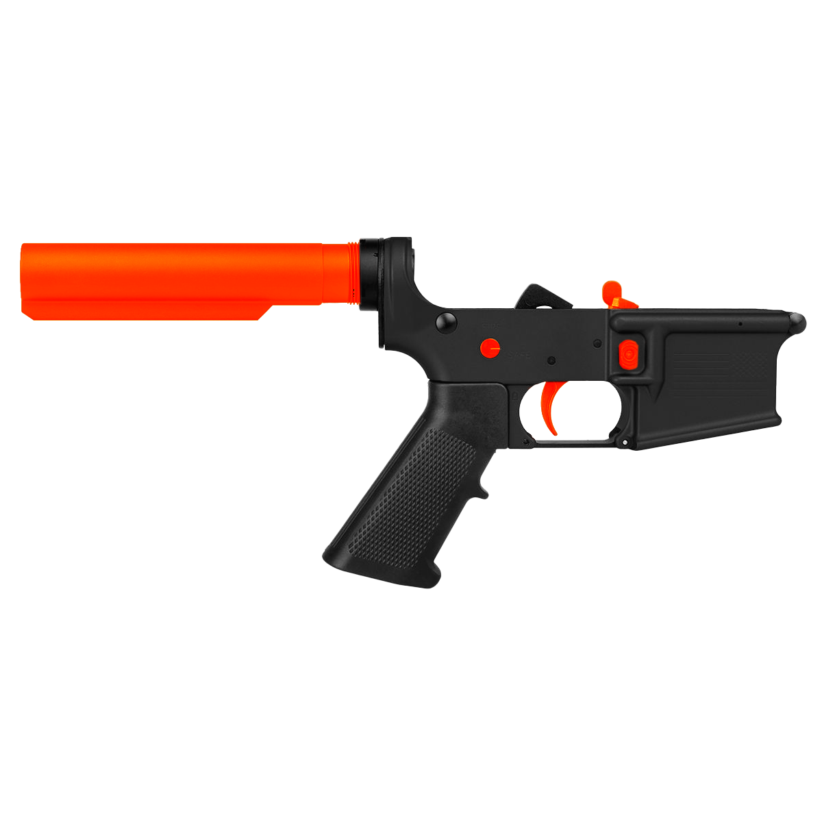 AR-15 Completed Two-Tone Lower Receiver with 6-Position Buffer Tube Assembly & Lower Parts Installed - Black and Hunter Orange