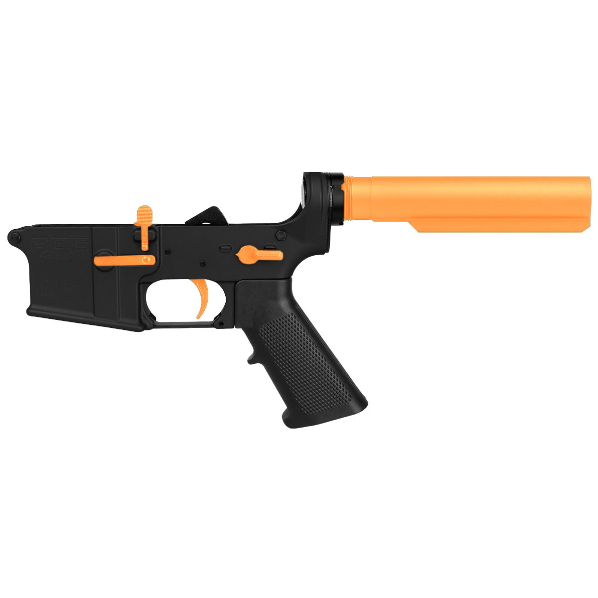 AR-15 Completed Two-Tone Lower Receiver with 6-Position Buffer Tube Assembly & Lower Parts Installed - Black and Tequila Sunrise Orange