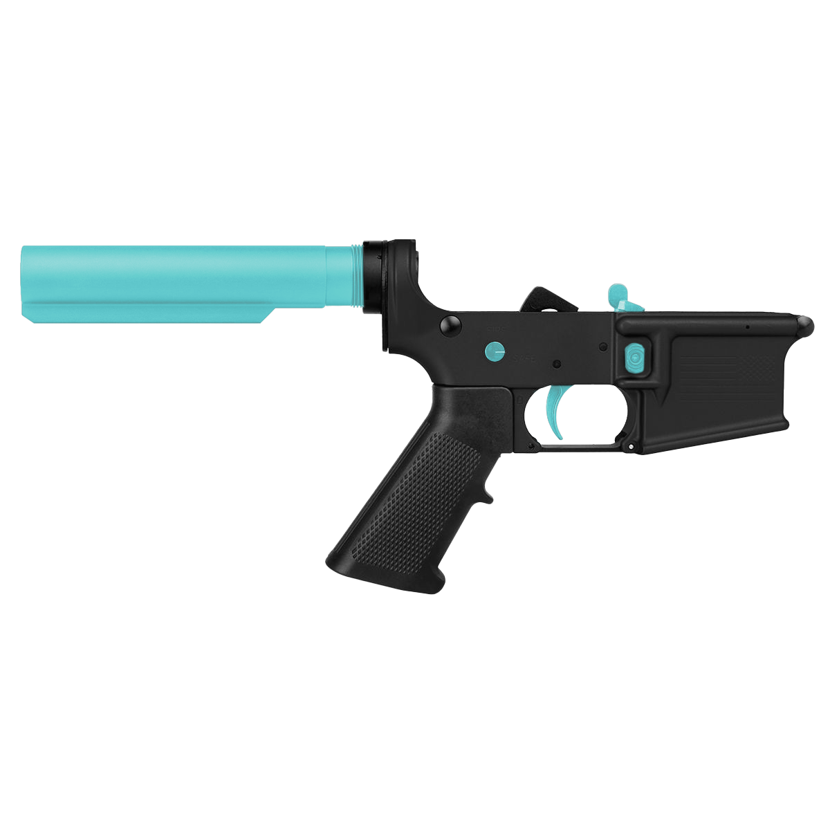 AR-15 Completed Two-Tone Lower Receiver with 6-Position Buffer Tube Assembly & Lower Parts Installed - Black and Robins Egg Blue