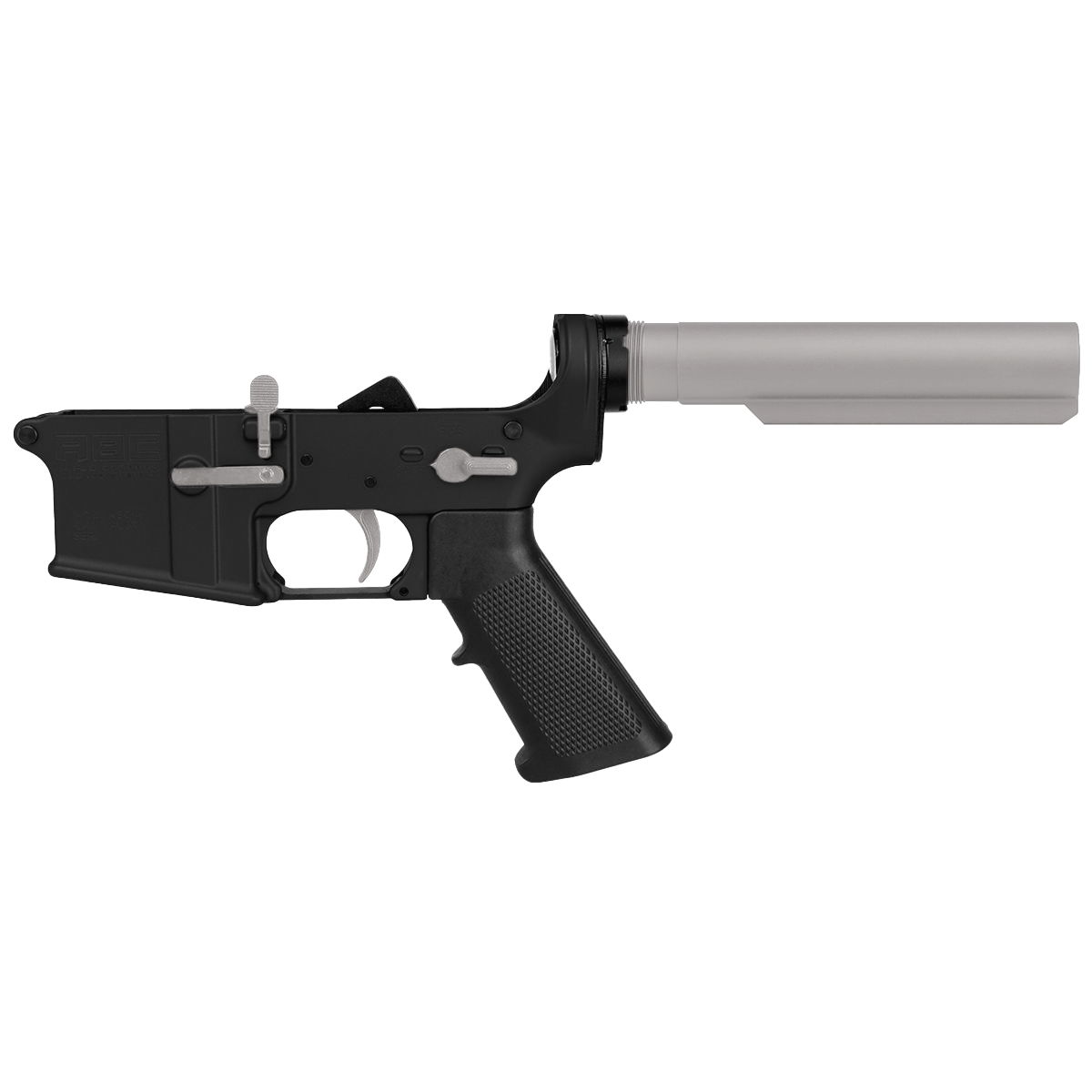 AR-15 Completed Two-Tone Lower Receiver with 6-Position Buffer Tube Assembly & Lower Parts Installed - Black and Glacier Silver