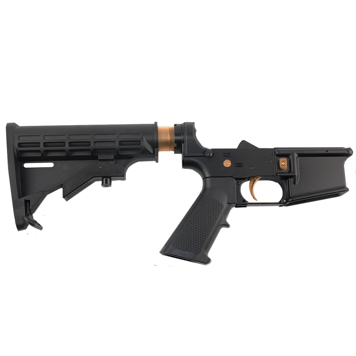 AR-15 Completed Two-Tone Lower Receiver with Adjustable M4 Stock Assembly & Lower Parts Installed - Black and Burnt Bronze