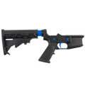 AR-15 Completed Two-Tone Lower Receiver with Adjustable M4 Stock Assembly & Lower Parts Installed - Black and Flame Blue