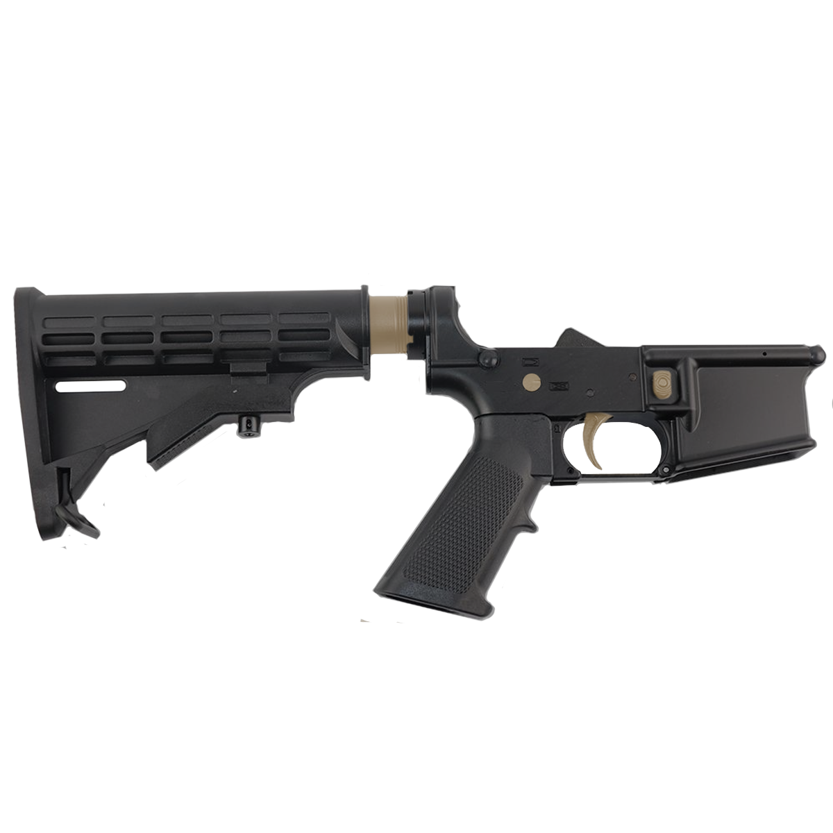 AR-15 Completed Two-Tone Lower Receiver with Adjustable M4 Stock Assembly & Lower Parts Installed - Black and Magpul FDE