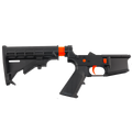 AR-15 Completed Two-Tone Lower Receiver with Adjustable M4 Stock Assembly & Lower Parts Installed - Black and Hunter Orange