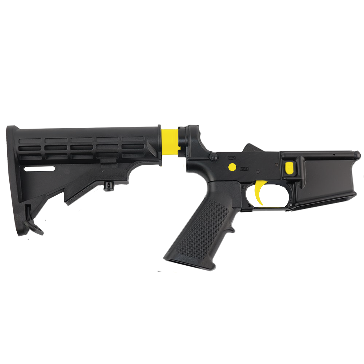 AR-15 Completed Two-Tone Lower Receiver with Adjustable M4 Stock Assembly & Lower Parts Installed - Black and Lemon Zest