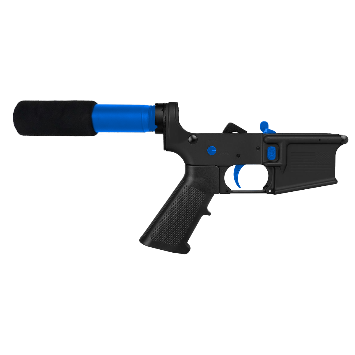 AR-15 Completed Two-Tone Lower Receiver with Pistol Buffer Tube Assembly & Lower Parts Installed - Black and Flame Blue