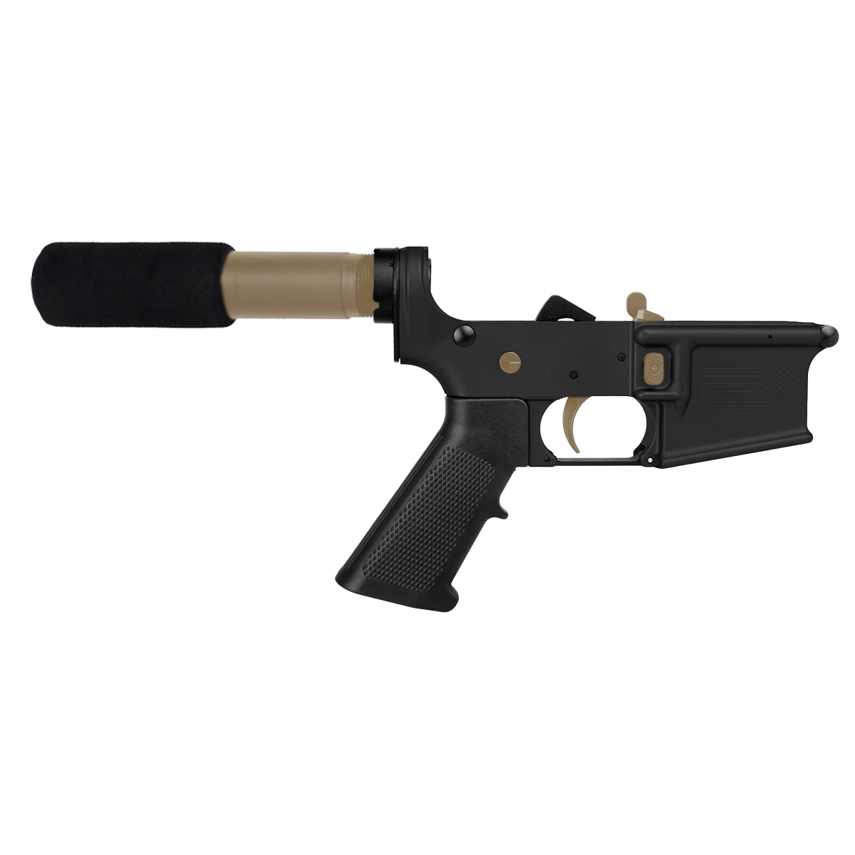AR-15 Completed Two-Tone Lower Receiver with Pistol Buffer Tube Assembly & Lower Parts Installed - Black and Magpul FDE