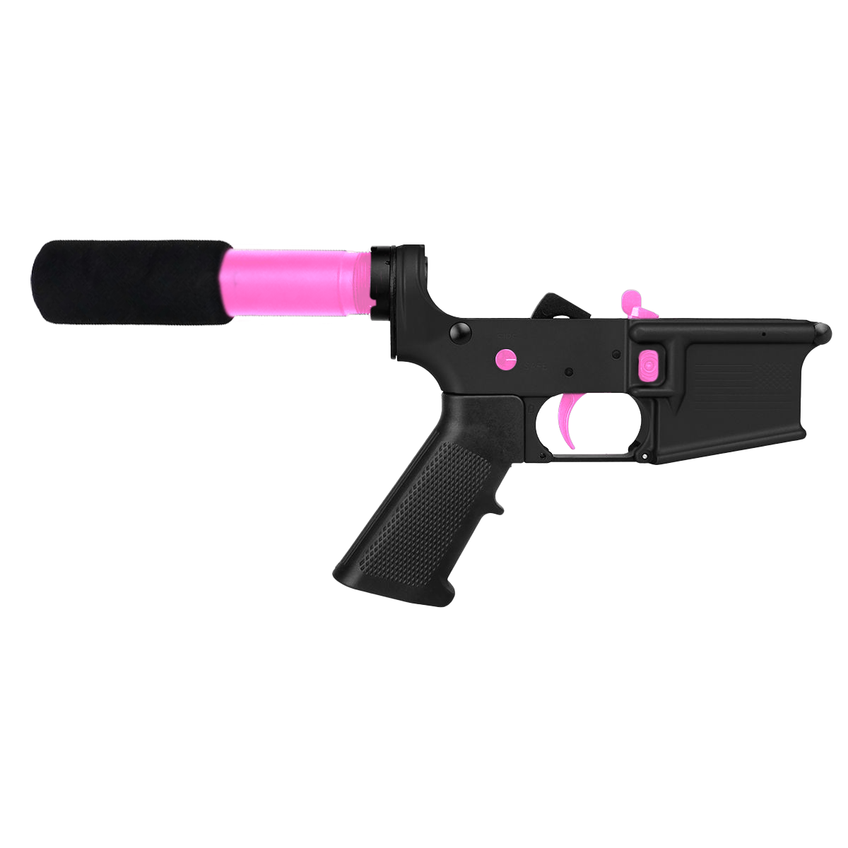 AR-15 Completed Two-Tone Lower Receiver with Pistol Buffer Tube Assembly & Lower Parts Installed - Black and Sig Pink