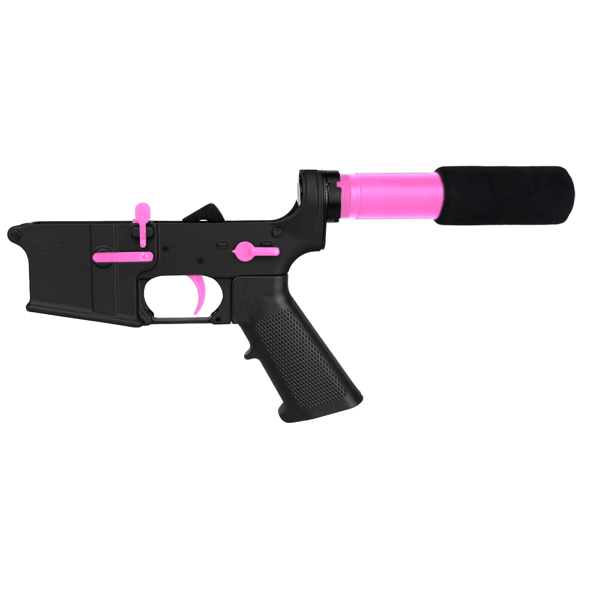 AR-15 Completed Two-Tone Lower Receiver with Pistol Buffer Tube Assembly & Lower Parts Installed - Black and Sig Pink
