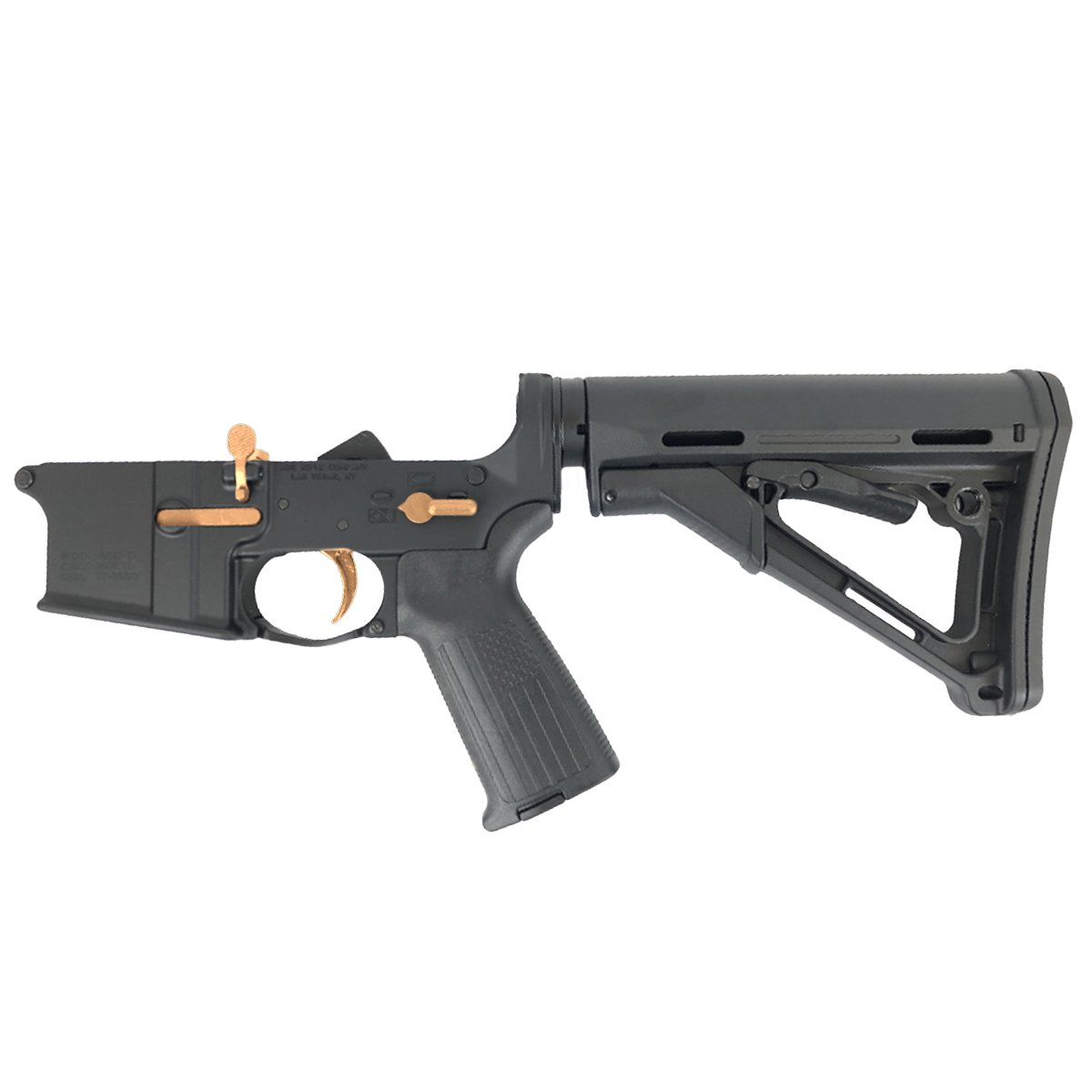 AR-15 Completed Two-Tone Lower Receiver with Collapsible Mil Spec Stock - Black and Burnt Bronze
