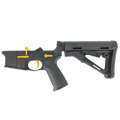 AR-15 Completed Two-Tone Lower Receiver with Collapsible Mil Spec Stock - Black and Gold