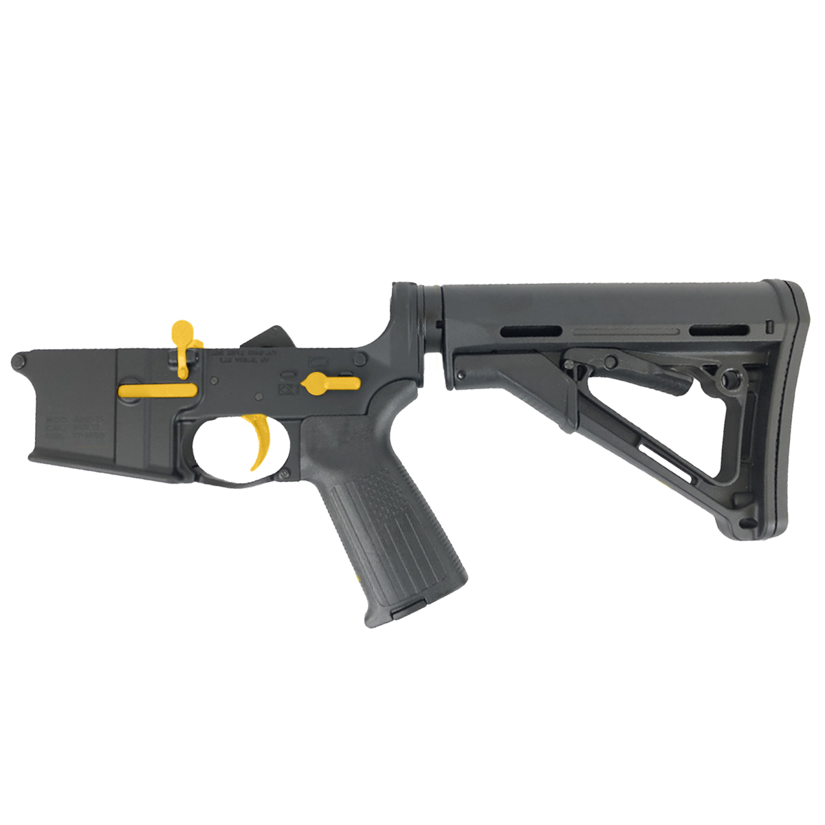 AR-15 Completed Two-Tone Lower Receiver with Collapsible Mil Spec Stock - Black and Gold