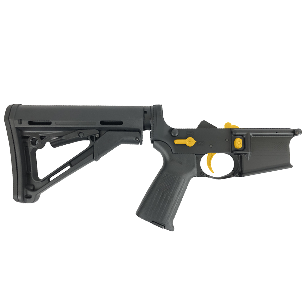 AR-15 Completed Two-Tone Lower Receiver with Collapsible Mil Spec Stock - Black and Gold
