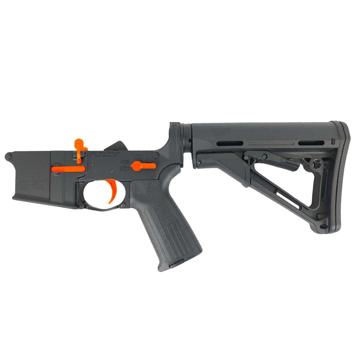 AR-15 Completed Two-Tone Lower Receiver with Collapsible Mil Spec Stock - Black and Hunter Orange