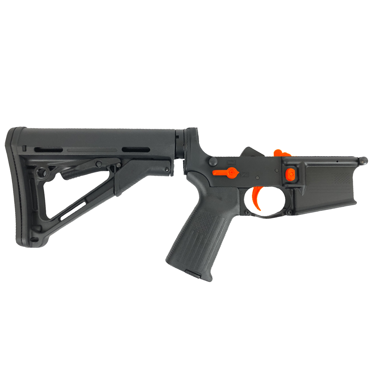 AR-15 Completed Two-Tone Lower Receiver with Collapsible Mil Spec Stock - Black and Hunter Orange