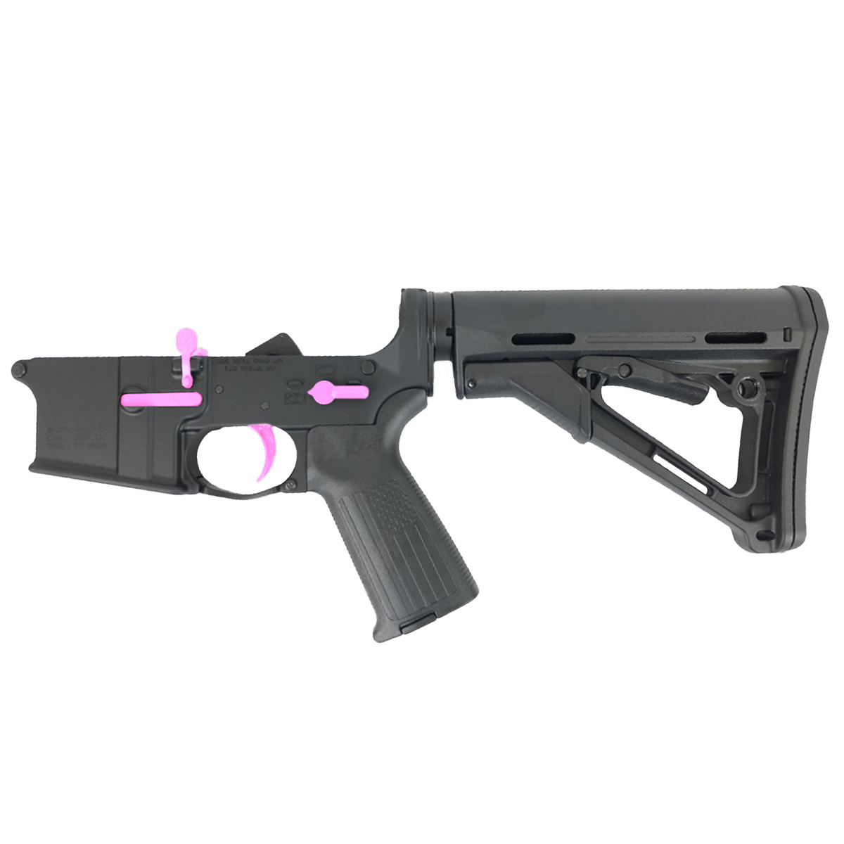 AR-15 Completed Two-Tone Lower Receiver with Collapsible Mil Spec Stock - Black and Sig Pink