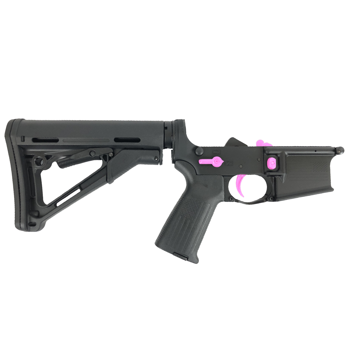 AR-15 Completed Two-Tone Lower Receiver with Collapsible Mil Spec Stock - Black and Sig Pink