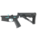 AR-15 Completed Two-Tone Lower Receiver with Collapsible Mil Spec Stock - Black and Robins Egg Blue