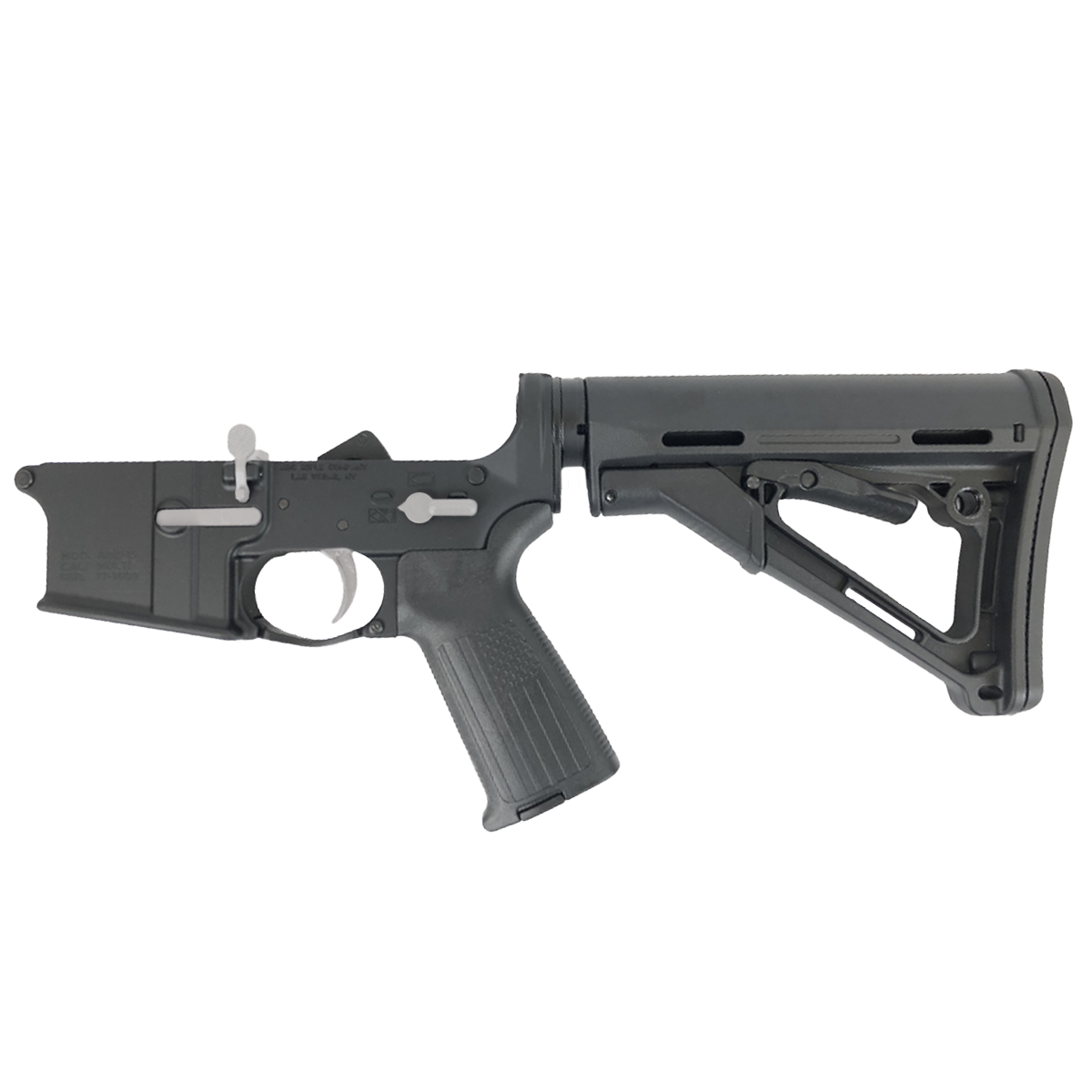 AR-15 Completed Two-Tone Lower Receiver with Collapsible Mil Spec Stock - Black and Glacier Silver