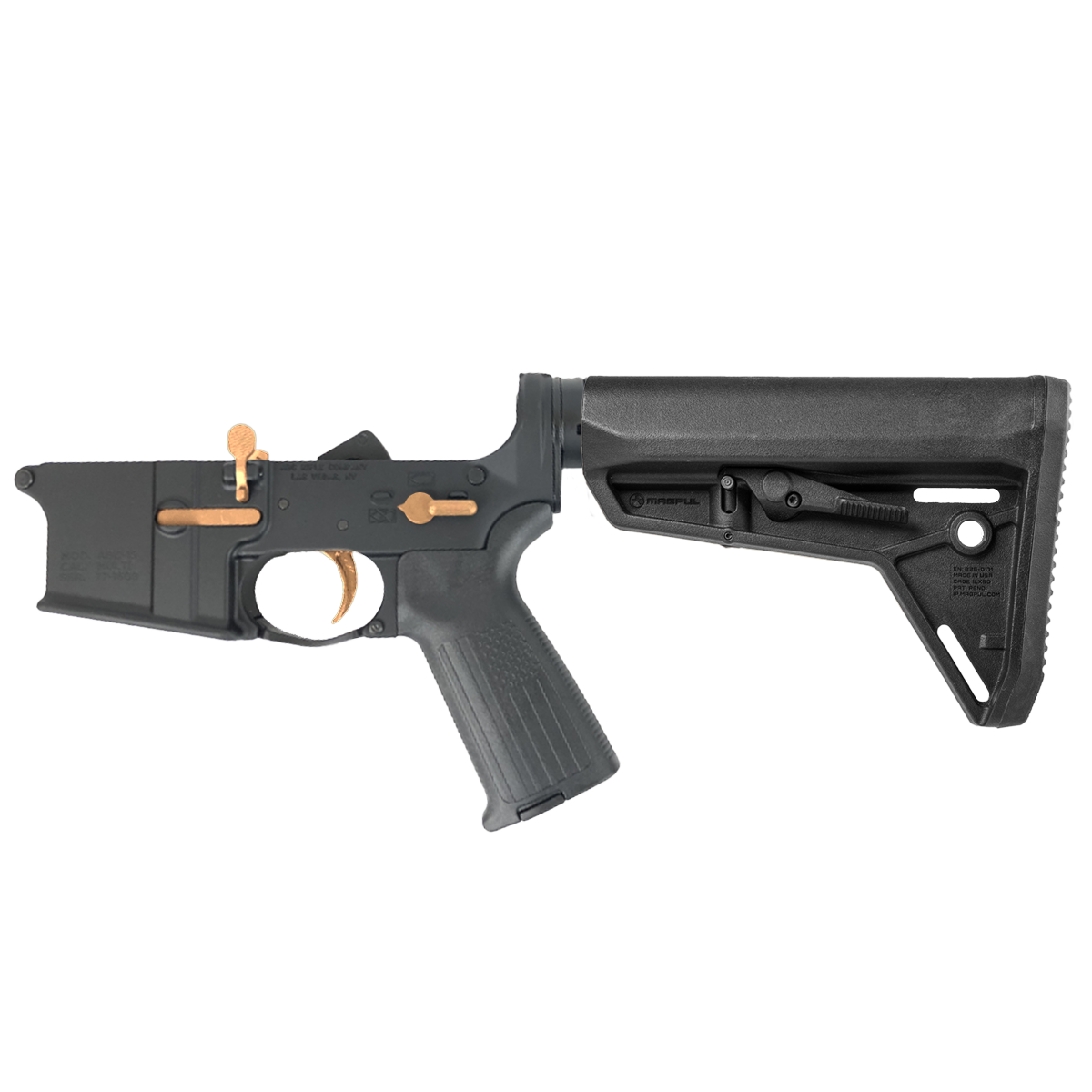 AR-15 Completed Two-Tone Lower Receiver with Adjustable Slim Line Stock- Black and Burnt Bronze